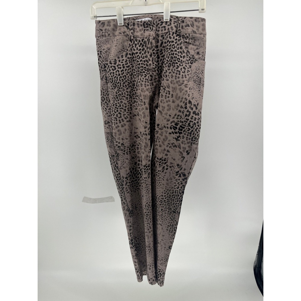 Gigi Moda Italy Leopard Print Slim Pants Brown Tan Animal Art G1816Y Small